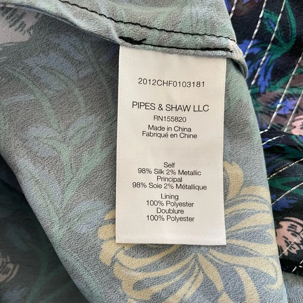 Veronica Beard Hazel Ruched Floral-Print Fil Coupé Silk-Metallic Skirt EUC Sz 4